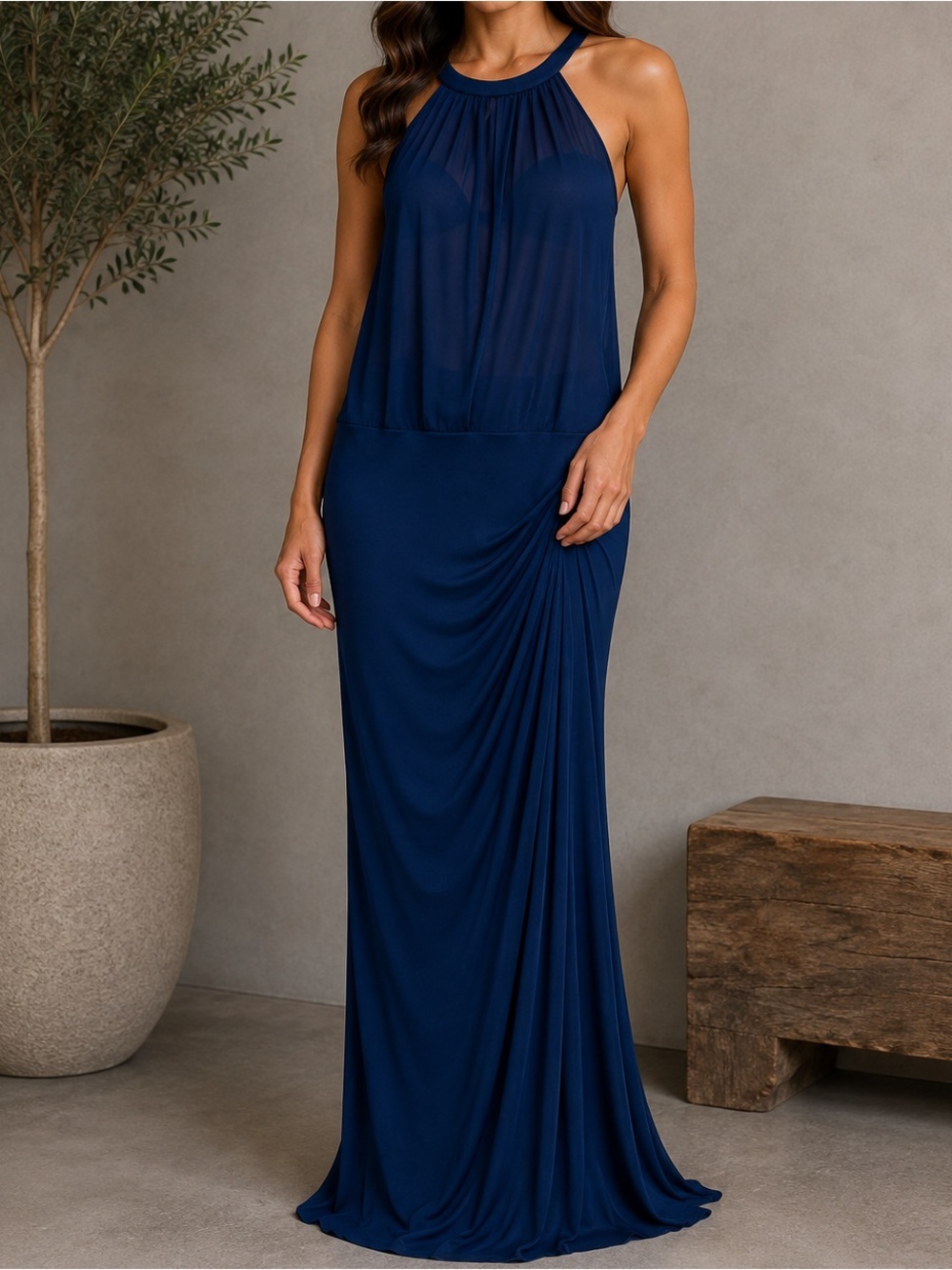 David's Bridal Blue Maxi Dress